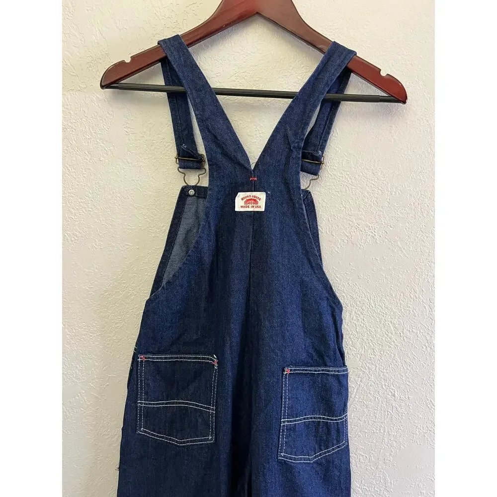 Vintage Round House Denim Overalls USA Cotton‎ Bib Carpenter Workwear Sz S/M